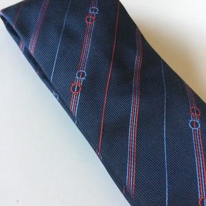 SALVATORE FERRAGAMO MENS SILK STRIPE TIE WITH LOGO NAVY BLUE NWT